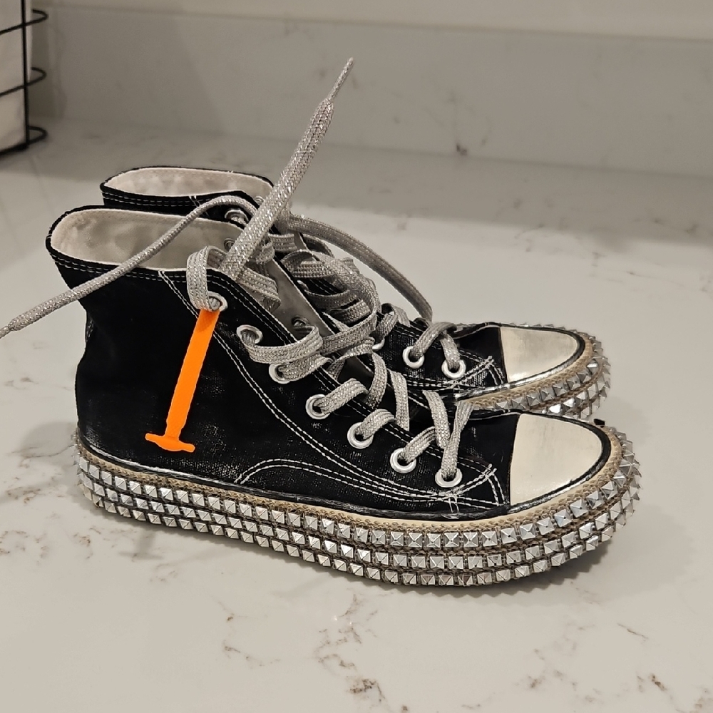 Black High-Top Sneakers with Studded Soles